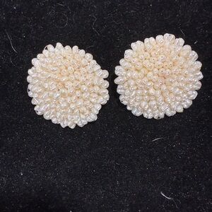 Vintage mid century freshwater pearl cluster Hong Kong earrings